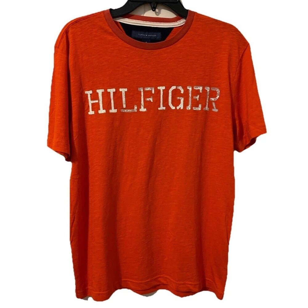 Tommy Hilfiger Mens Size M Medium T Shirt Short Sleeve Tee Orange Lightweight